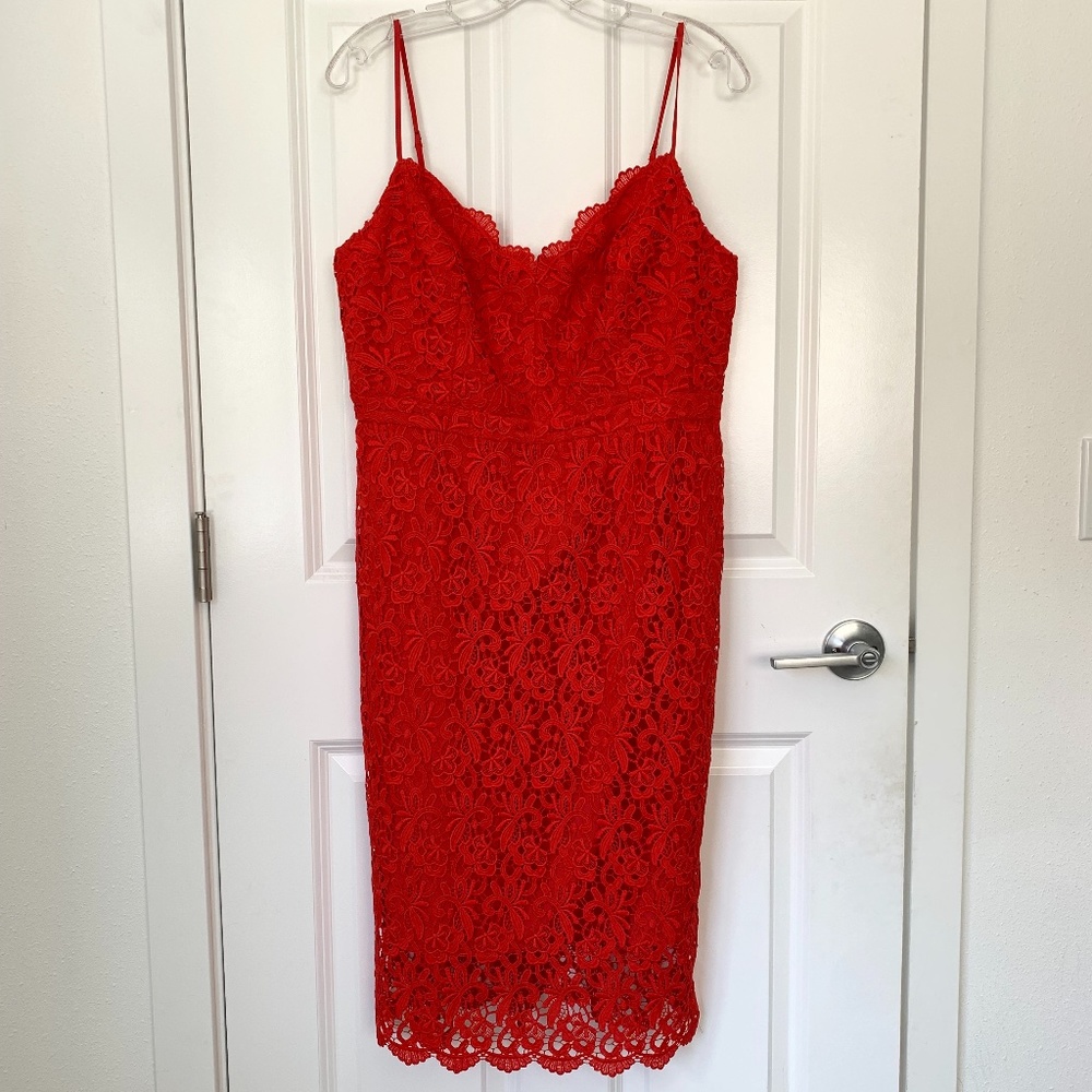 NEW J Crew Guipure Lace Spaghetti Strap Dress Red 12